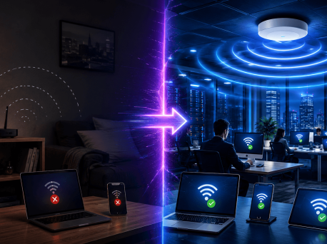 Comparação entre Wi-Fi corporativo e residencial — infraestrutura de rede para empresas